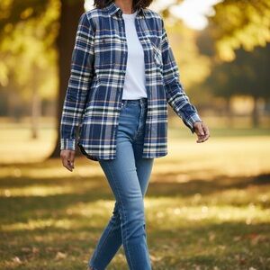 Dickies Blue Plaid Flannel Button Up Shirt XS NWT